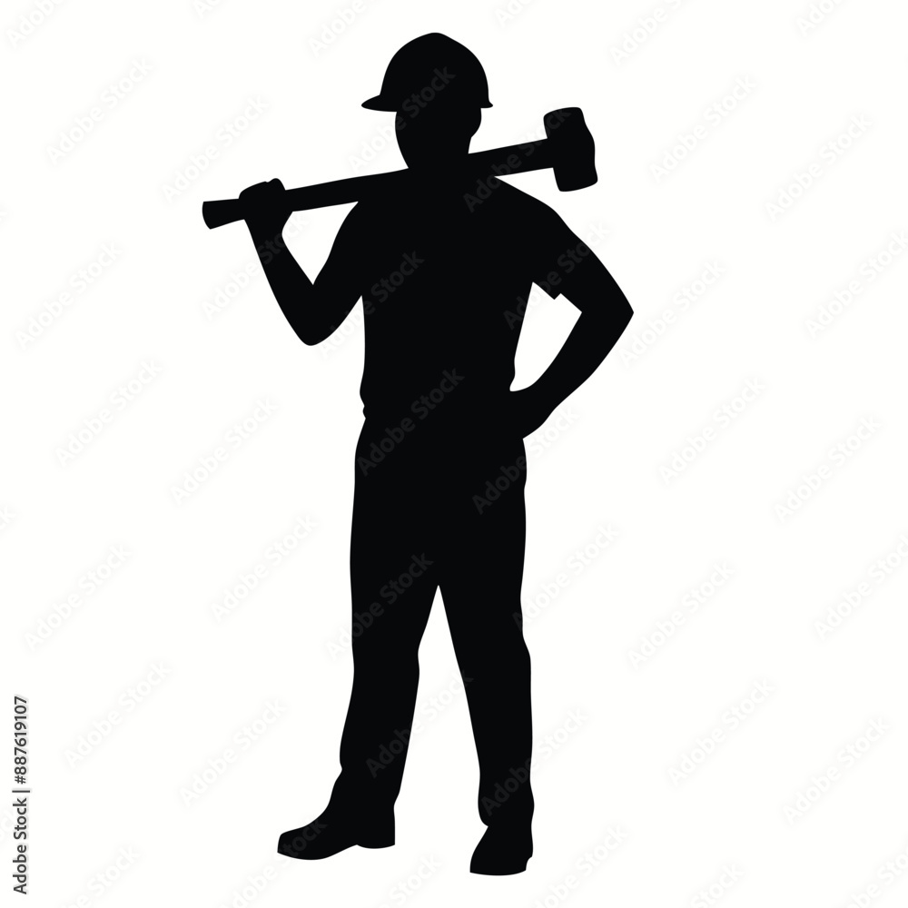 Construction worker silhouette vector holding a hammer on a white background Construction worker silhouette vector holding a hammer on a white background