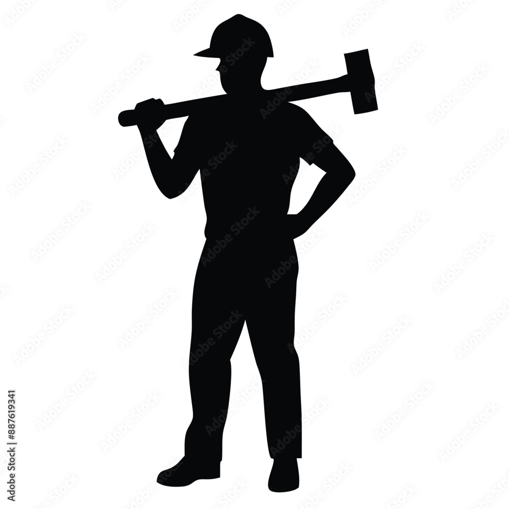 Construction worker silhouette vector holding a hammer on a white background Construction worker silhouette vector holding a hammer on a white background