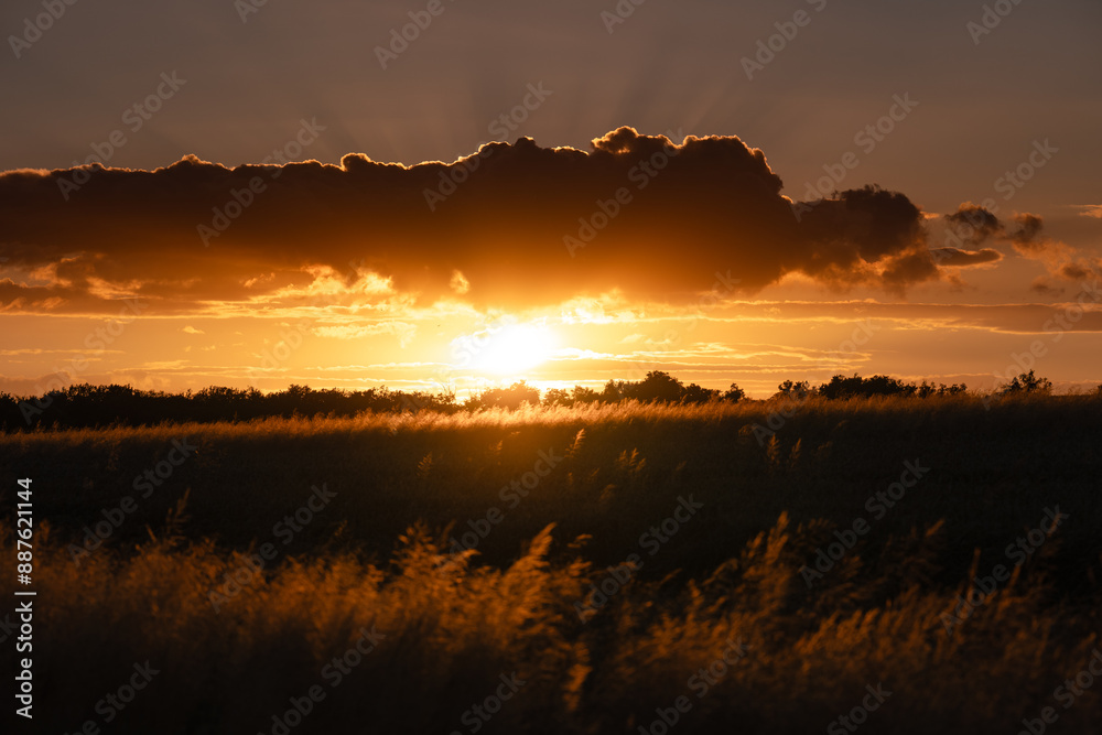 Sonnenuntergang am Napoleonsturm bei Sprendlingen in Rheinhessen, Juli 2024