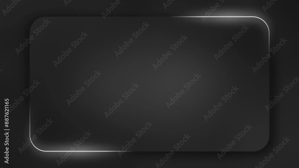 Animation loop of grey round edge gradient color frame with a glowing and moving rim light