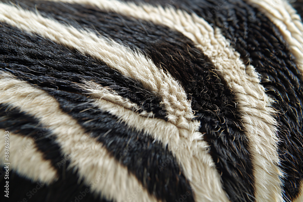 A close up of the back skin texture of a zebra, focusing on its distinctive striped pattern. The background is plain white to highlight the unique striped design of the zebra's fur. A close up of the back skin texture of a zebra, focusing on its distinctive striped pattern. The background is plain white to highlight the unique striped design of the zebra's fur.