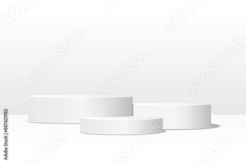 Round white podium pedestal product display stand
