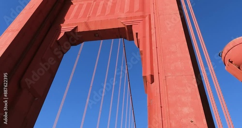 Golden Gate Bridge Tower, Close Up. Walking Under POV, San Francisco, California USA 60fps