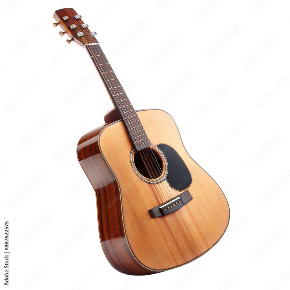 Fototapeta premium Acoustic Guitar With Wooden Body Isolated On Transparent Background