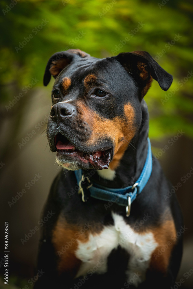 Portrait of a black and tan boxer mix dog Portrait of a black and tan boxer mix dog