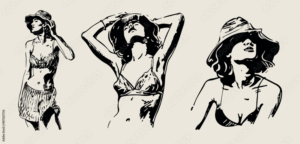 A minimalist collection of hand-drawn vector illustrations of food and beverage girls. Great for social media, posters, postcards, web design A minimalist collection of hand-drawn vector illustrations of food and beverage girls. Great for social media, posters, postcards, web design
