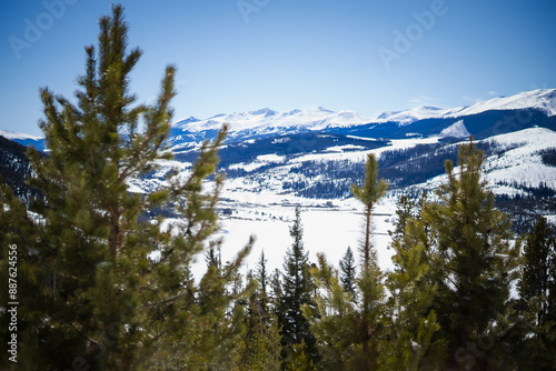 Snow-covered mountains viewed from Sapphire Point Overlook, Colorado