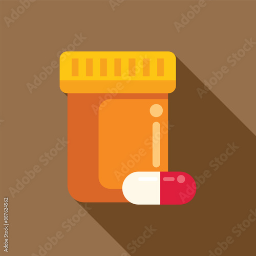 Minimalist icon of a pharmaceutical product with a long shadow, representing healthcare, pharmacy and medicine