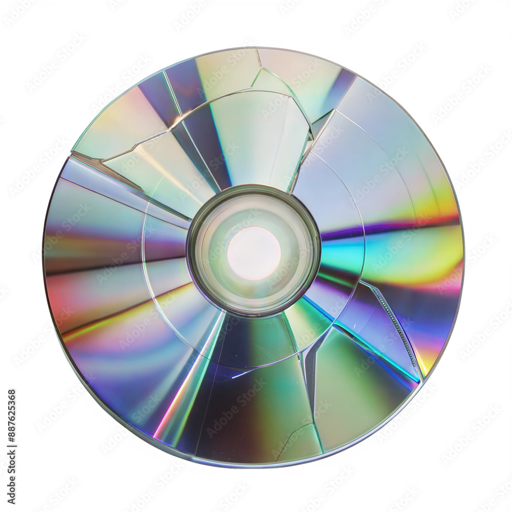 Broken CD Reflecting Colorful Light on Transparent Background Broken CD Reflecting Colorful Light on Transparent Background