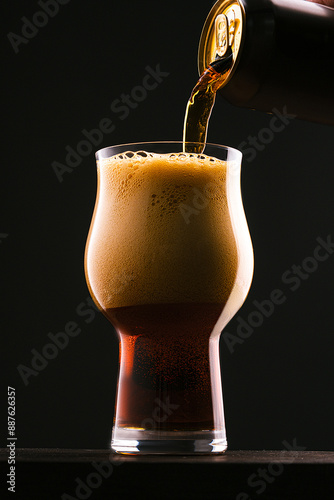 Pooring dark beer into glass photo