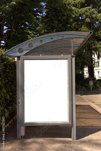 White empty billboard at a bus stop in Lugano.