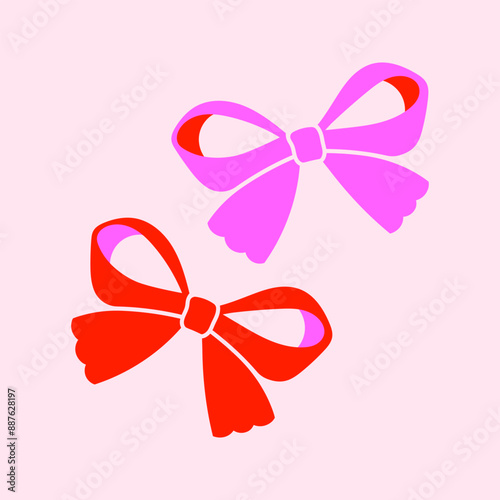 Set of two pink and red bows. Girly print. Printable flat illustration for textile, fabric, wallpaper, wrapping