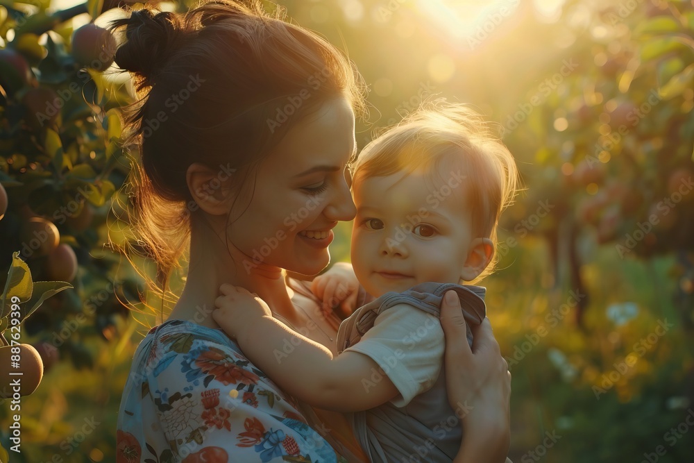 Happy mother playing with baby in sunny park. Happy mother playing with baby in sunny park.