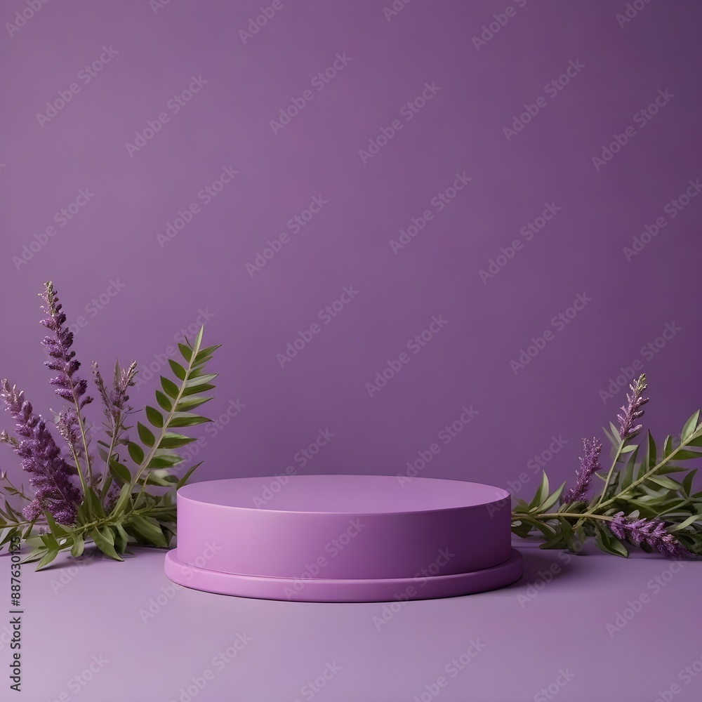 A purple circular platform for showcasing natural and organic skincare, cosmetics, spa or makeup products. A purple circular platform for showcasing natural and organic skincare, cosmetics, spa or makeup products.