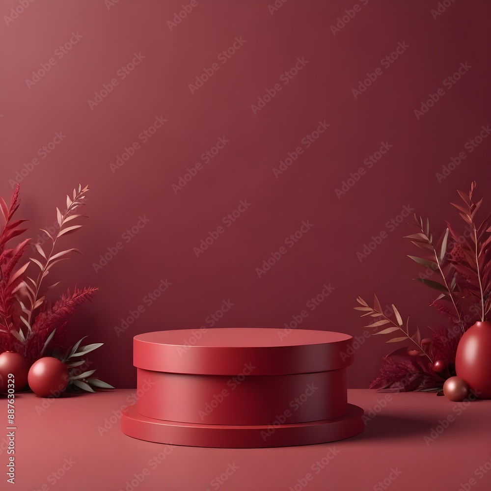 A red circular platform for showcasing natural and organic skincare, cosmetics, spa or makeup products. A red circular platform for showcasing natural and organic skincare, cosmetics, spa or makeup products.
