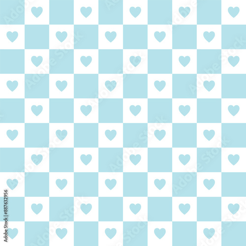 Blue heart on white and blue square pattern.