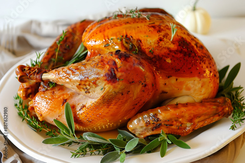 A beautifully roasted Thanksgiving turkey garnishe 1 baking, baking cup, cake, carrot, chicken meat, color, cuisine, cupcake, dessert, food, fork, furniture, high-key, kitchen utensil, on1 keyword ai,