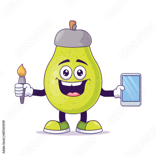 Cute artist pear cartoon vector illustration design