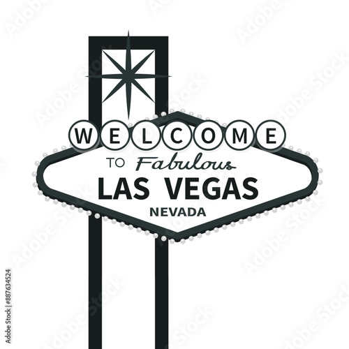 Welcome to fabulous Las Vegas sign icon. Black classic retro symbol. Star shape. Nevada sight showplace. Greeting card, banner, sticker print template. Flat design. White background. Isolated. Vector