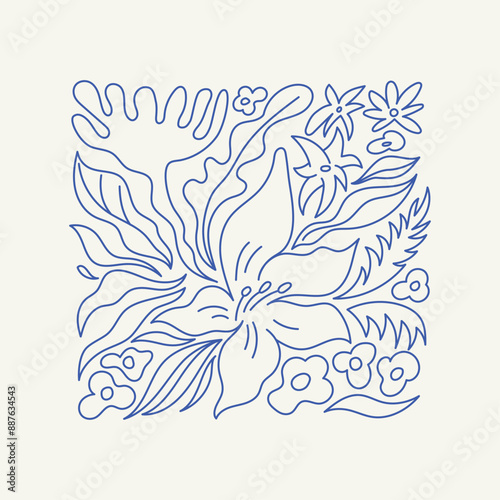 Vector set of logo design templates and graphic elements, organic cosmetic, floral illustration in simple linear hand drawn style, plants and flowers, natural products emblem
