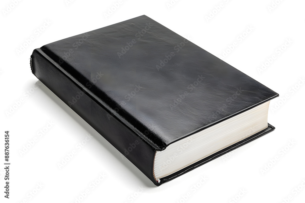 Crisp photograph of single black book isolated on white background, ultra-detailed and clean Crisp photograph of single black book isolated on white background, ultra-detailed and clean