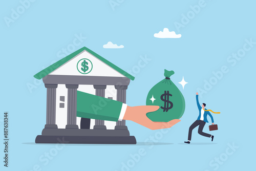 Business loan or bank offer money agreement, personal loan or entrepreneur and small business lending, debt or bank approval allowance concept, businessman business owner getting loan money from bank.