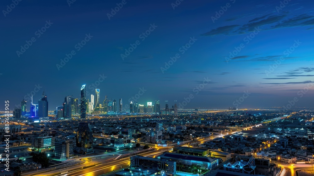 Cityscape of Riyadh Saudi Arabia at night with illuminated skyscrapers and highways Cityscape of Riyadh Saudi Arabia at night with illuminated skyscrapers and highways