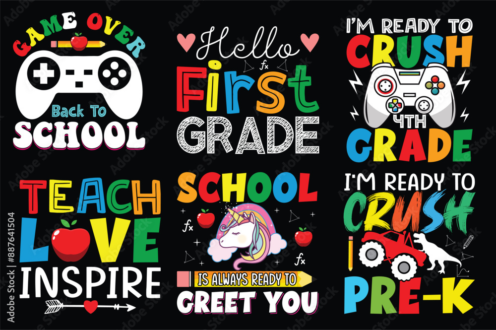 Obraz premium Back to school Retro vintage Bundle t shirt design.