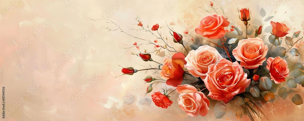 Elegant Valentine's Day Rose Bouquet on Soft Peach Background Elegant Valentine's Day Rose Bouquet on Soft Peach Background