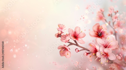 Delicate Cherry Blossom Branch in Soft Pastel - Detailed and Realistic Floral Beauty