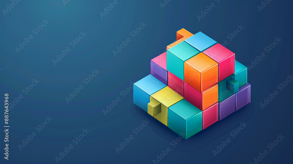 Obraz premium Design a 3D cube made of interlocking puzzle pieces. 