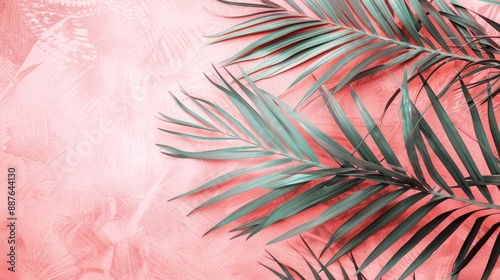 Wallpaper Mural Tropical palm leaf on pink background with flat lay and toned living coral color trend Torontodigital.ca