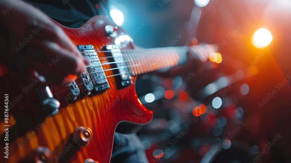 Obraz premium Playing Electric Guitar, Dynamic And Powerful, High Quality Background