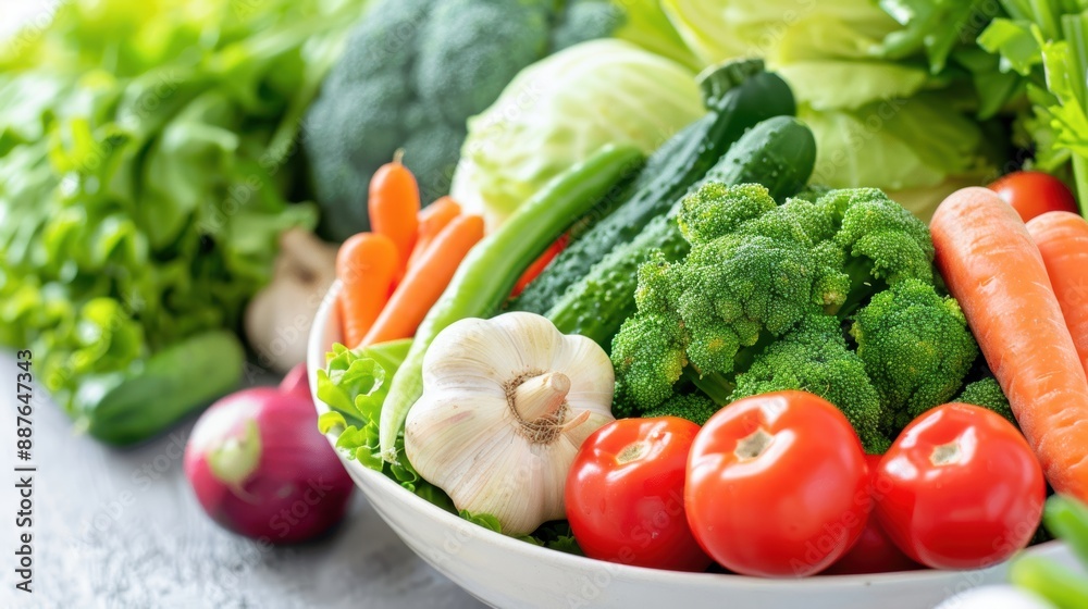 A colorful bowl of mixed fresh vegetables, showcasing a balanced diet for gut health A colorful bowl of mixed fresh vegetables, showcasing a balanced diet for gut health