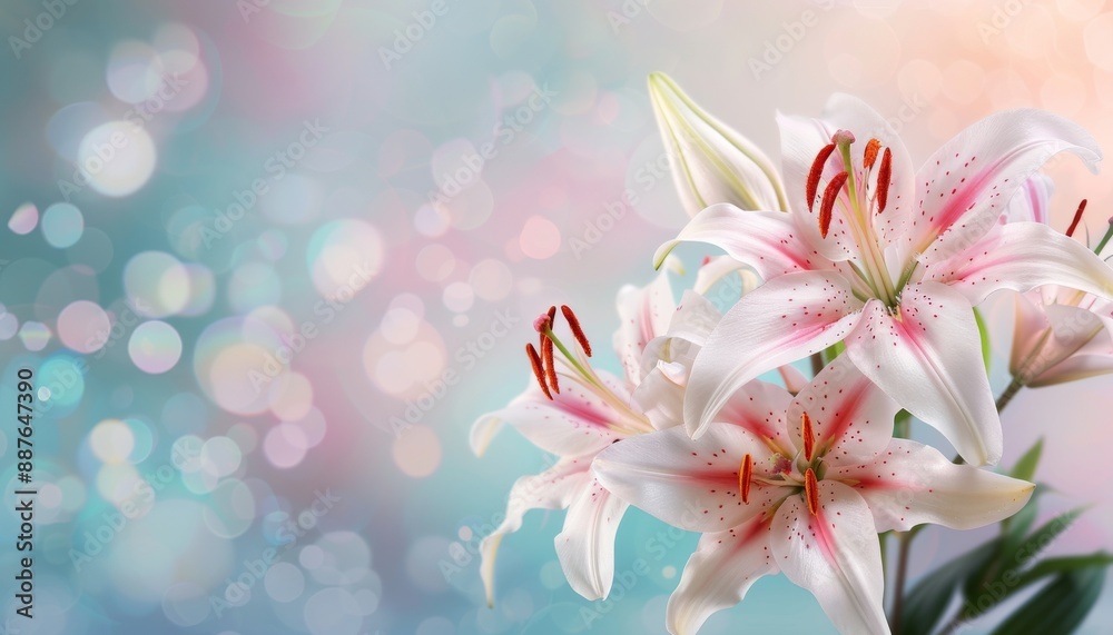 Pure Elegance - Realistic Photo of Celebratory Lilies on Soft Blurred Background Pure Elegance - Realistic Photo of Celebratory Lilies on Soft Blurred Background