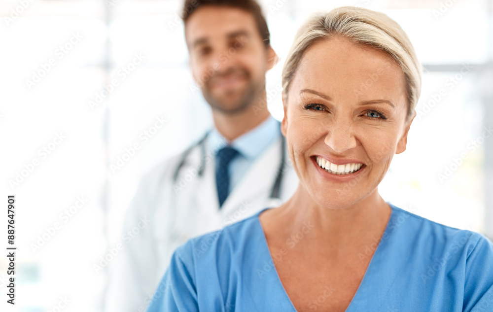 Woman, leader and portrait of happy nurse with team in hospital for medicine, healthcare and service. Face, smile and people in collaboration with medical professional, surgeon and expert doctor Woman, leader and portrait of happy nurse with team in hospital for medicine, healthcare and service. Face, smile and people in collaboration with medical professional, surgeon and expert doctor