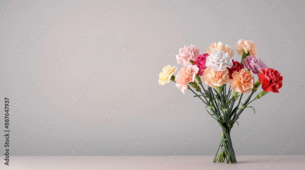 Naklejka premium Vibrant Carnation Bouquet: Artistic Arrangement for Gift, Against Simple Background
