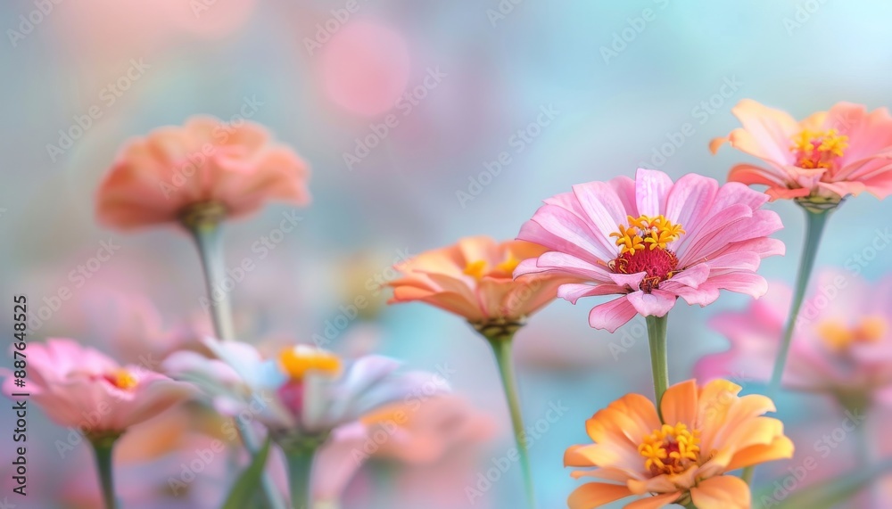 Vivid Zinnia Blooms Close-Up with Intricate Petals in Field Setting