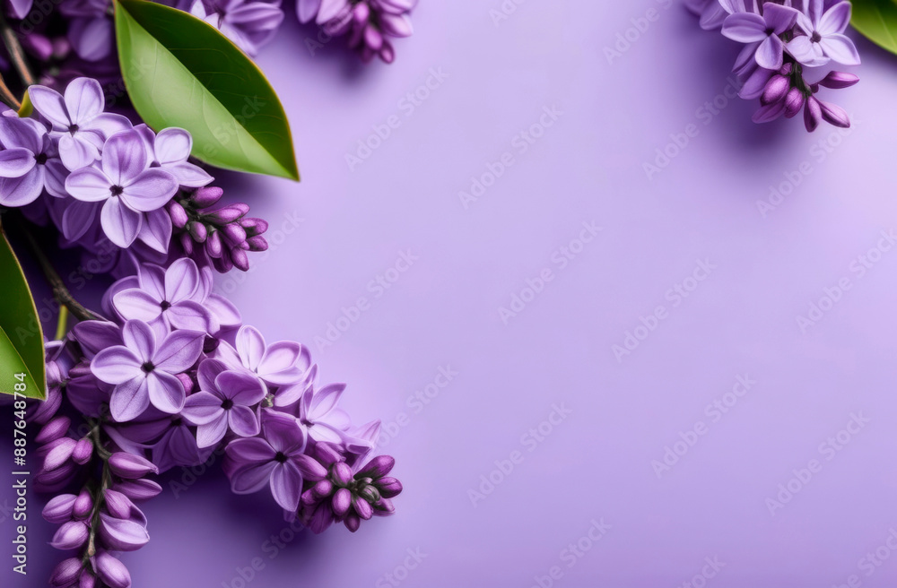 Lilac branches on a lilac/violet background. Place for text, postcard, copy space, background for a greeting card Lilac branches on a lilac/violet background. Place for text, postcard, copy space, background for a greeting card