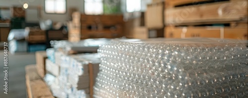 Close-up of bubble wrap in a warehouse.