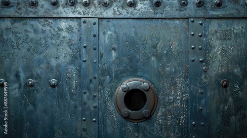 Metal door background with peephole and empty space © AkuAku