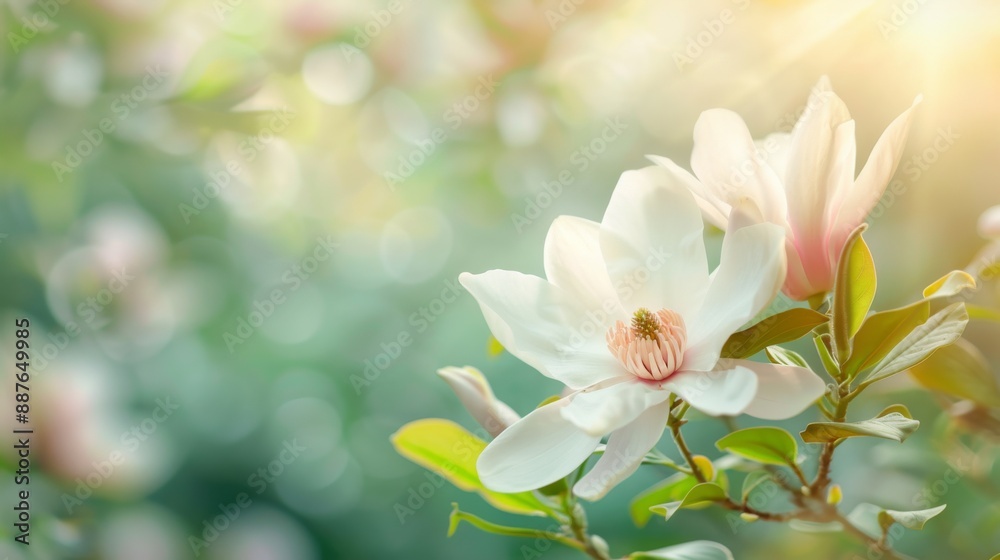 Serene Magnolia Blooms: White Flowers in Lush Green Garden Serene Magnolia Blooms: White Flowers in Lush Green Garden