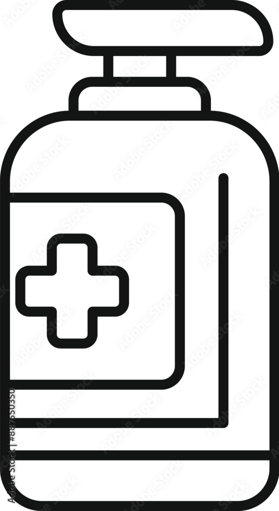 Line drawing of an antiseptic bottle dispensing hand sanitizer, emphasizing hygiene and healthcare Line drawing of an antiseptic bottle dispensing hand sanitizer, emphasizing hygiene and healthcare