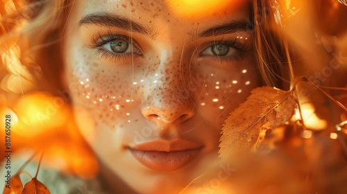 Close-up portrait of a young woman with sparkling eyes and soft light illuminating her face.