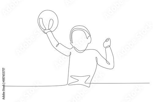 Child holding balloons. Pre school concept one-line drawing