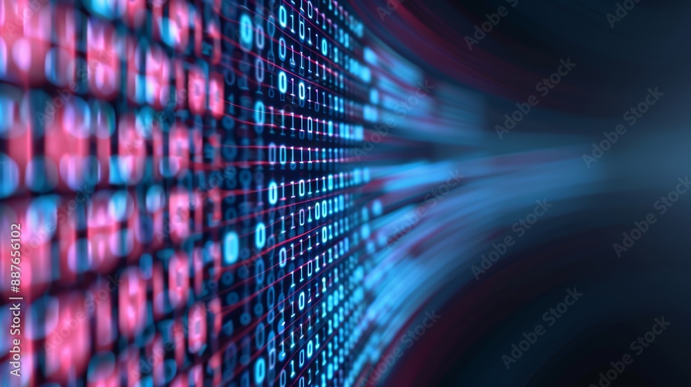 Obraz premium High-resolution image of blue and pink binary code with a blurred effect