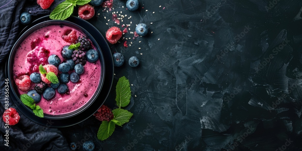 yogurt smoothie in bowl with fruits and berries yogurt smoothie in bowl with fruits and berries