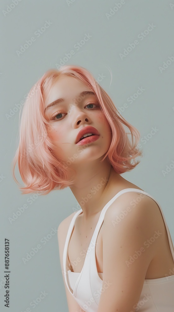 Tokyo Cute Schoolgirl Editorial Photography, Pink Hair, Realistic Photo Style, Natural Lighting, Closeup Shot