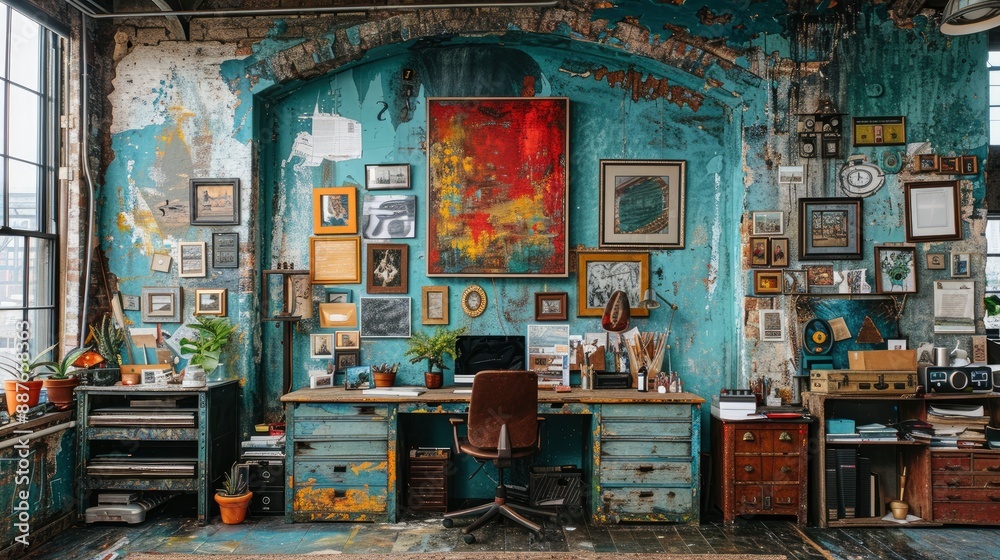 Stylish Composition Of An Artist'S Workspace With A Mock-Up Poster Frame, Painting, Creative And Unique, High Quality Background