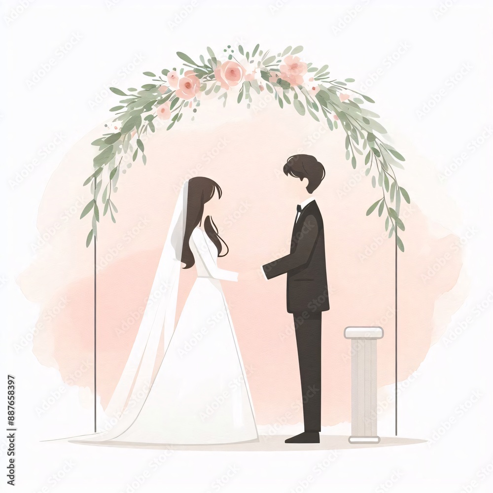 Minimalist Wedding Ceremony with Bride and Groom Exchanging Vows Under a Floral Arch Minimalist Wedding Ceremony with Bride and Groom Exchanging Vows Under a Floral Arch